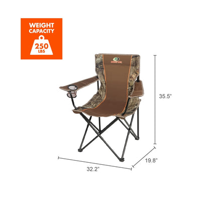 Mossy Oak Soft Arm Camo Quad Camp Chair with Cupholder, Camp, Adult