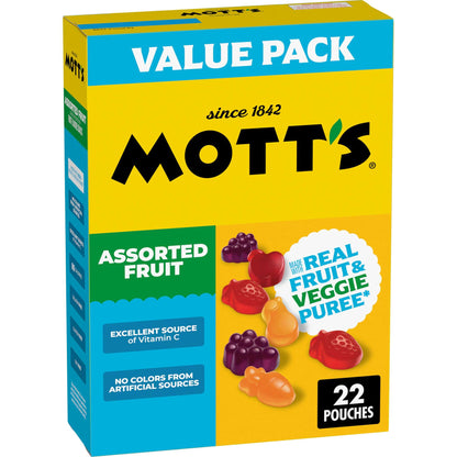 Mott's Fruit Flavored Snacks, Assorted Fruit, Gluten Free Snack, 10 Count, 8 oz