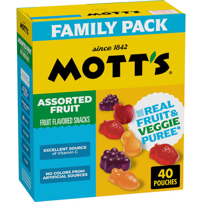 Mott's Fruit Flavored Snacks, Assorted Fruit, Gluten Free Snack, 10 Count, 8 oz