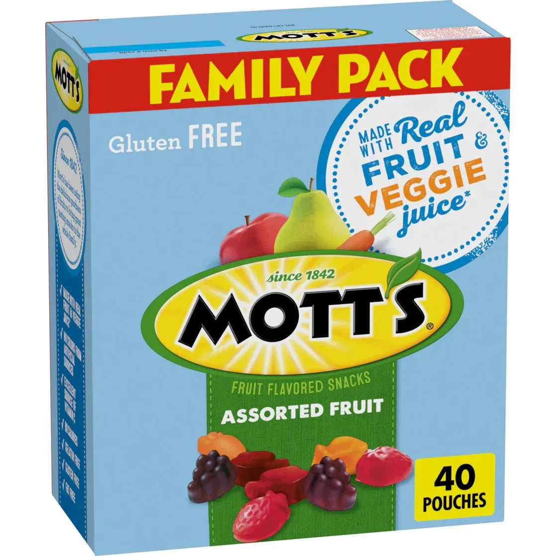 Mott's Fruit Flavored Snacks, Assorted Fruit, Gluten Free, Value Pack, 22 Pouches, 17.6 oz