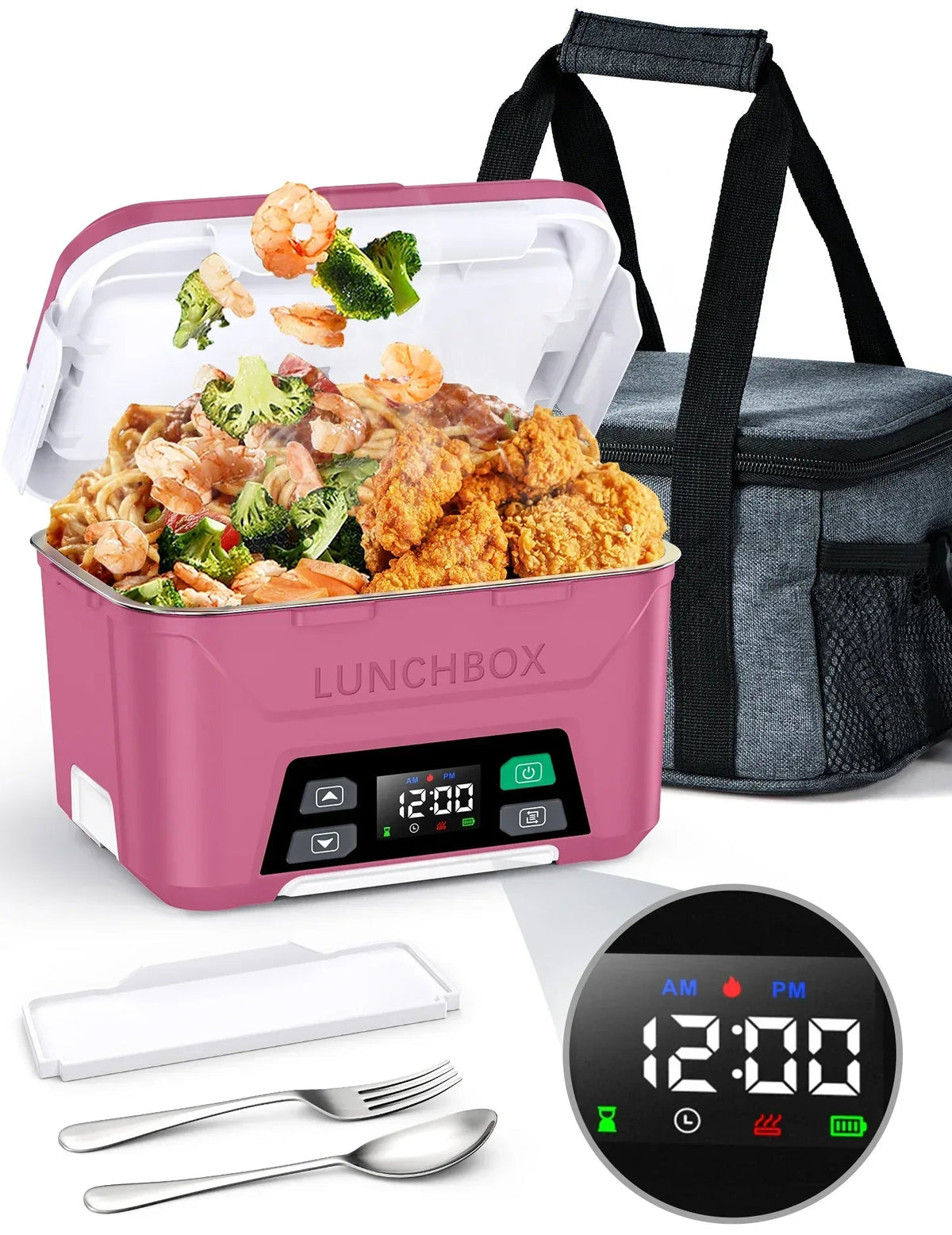 Cordless Electric Lunch Box, Heated Lunch Box Battery Powered with Automatic Scheduled Heating, 5.5 Cups Capacity, with Removable Tray Divider, Dishwasher Safe, for Hot Meals Anywhere