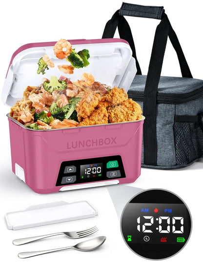 Cordless Electric Lunch Box, Heated Lunch Box Battery Powered with Automatic Scheduled Heating, 5.5 Cups Capacity, with Removable Tray Divider, Dishwasher Safe, for Hot Meals Anywhere