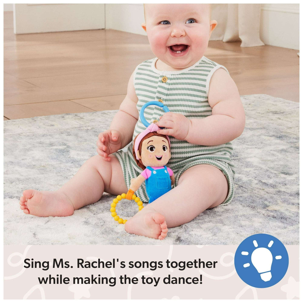 Ms. Rachel Official Sensory Take-Along Plush Toy with Baby Rattle & Clip