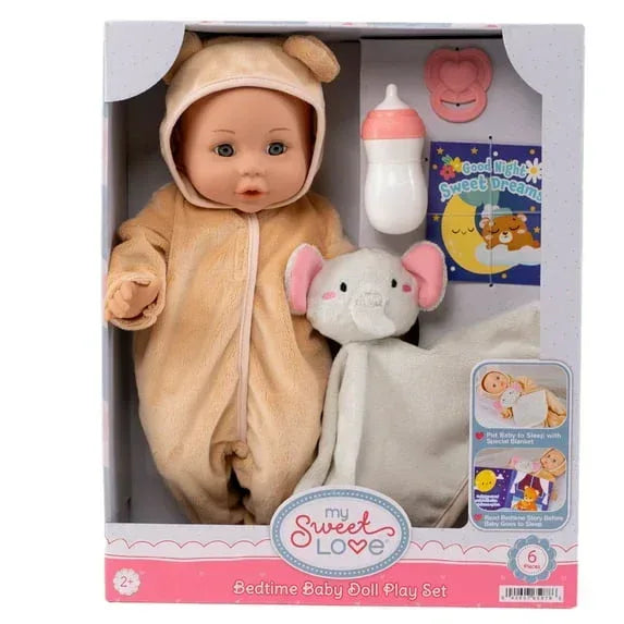 My Sweet Love Bedtime Baby Doll Play Set, Mocha and Ivory Outfit, 14-inch Doll, 6 Pieces Included