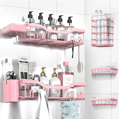 NESOMI Shower Caddy Adhesive Shower Organizer , Rustproof Stainless Steel Bathroom Shelves, Large Capacity No-Drill Rack Storage Accessories with Soap Dish Toothbrush Holder &24 Hooks Home Decor