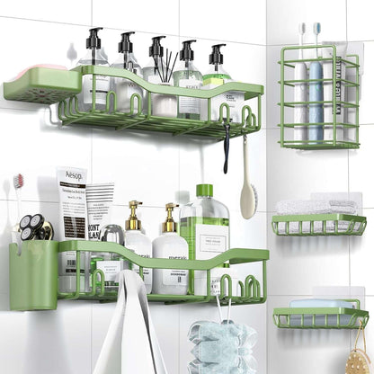 NESOMI Shower Caddy Adhesive Shower Organizer , Rustproof Stainless Steel Bathroom Shelves, Large Capacity No-Drill Rack Storage Accessories with Soap Dish Toothbrush Holder &24 Hooks Home Decor