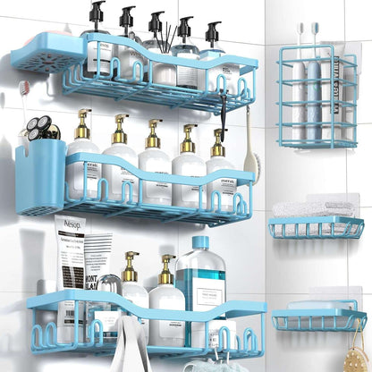 NESOMI Shower Caddy Adhesive Shower Organizer , Rustproof Stainless Steel Bathroom Shelves, Large Capacity No-Drill Rack Storage Accessories with Soap Dish Toothbrush Holder &24 Hooks Home Decor