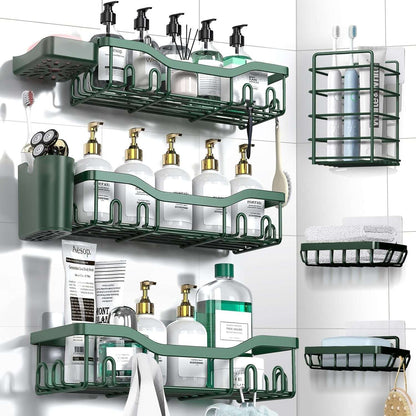 NESOMI Shower Caddy Adhesive Shower Organizer , Rustproof Stainless Steel Bathroom Shelves, Large Capacity No-Drill Rack Storage Accessories with Soap Dish Toothbrush Holder &24 Hooks Home Decor