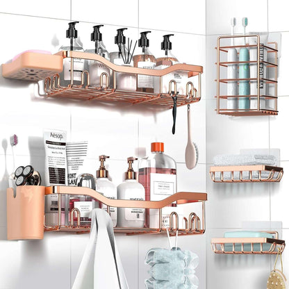 NESOMI Shower Caddy Adhesive Shower Organizer , Rustproof Stainless Steel Bathroom Shelves, Large Capacity No-Drill Rack Storage Accessories with Soap Dish Toothbrush Holder &24 Hooks Home Decor