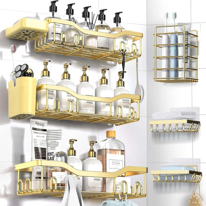 NESOMI Shower Caddy Adhesive Shower Organizer , Rustproof Stainless Steel Bathroom Shelves, Large Capacity No-Drill Rack Storage Accessories with Soap Dish Toothbrush Holder &24 Hooks Home Decor
