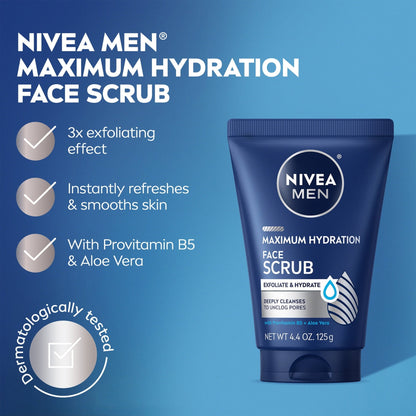 (3 PACK ) NIVEA MEN Maximum Hydration Face Scrub with Provitamin B5 and Aloe Vera, 4.4 oz