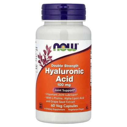 NOW Foods, Hyaluronic Acid With L-Proline, Alpha Lipoic Acid and Grape Seed Extract, 100 mg