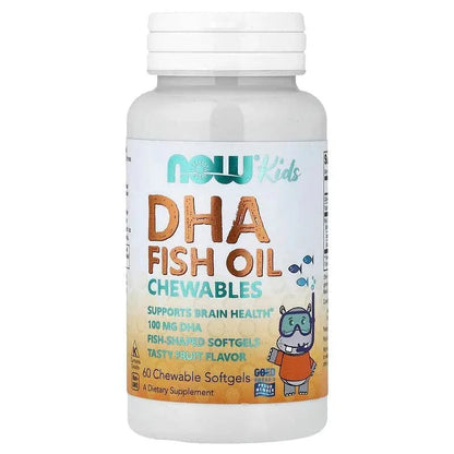 NOW Foods, Kid's DHA Fish Oil Chewables, Tasty Fruit, 60 Chewable Softgels