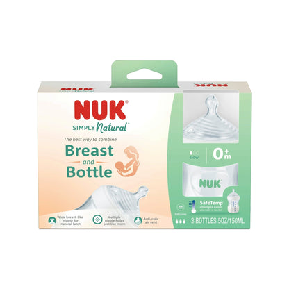 NUK Simply Natural Bottle with SafeTemp, 5 oz, 3 Pack, 0+ Months, Unisex, Clear