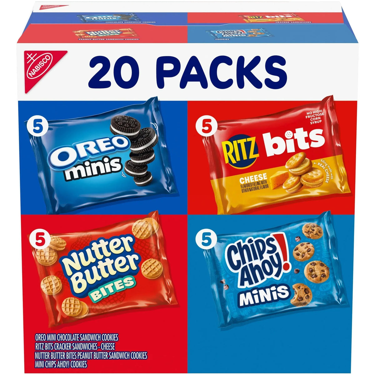 Nabisco Classic Mix Variety Pack, OREO Mini, CHIPS AHOY! Mini, Nutter Butter Bites, RITZ Bits Cheese, Easter Snacks, 20 Snack Packs