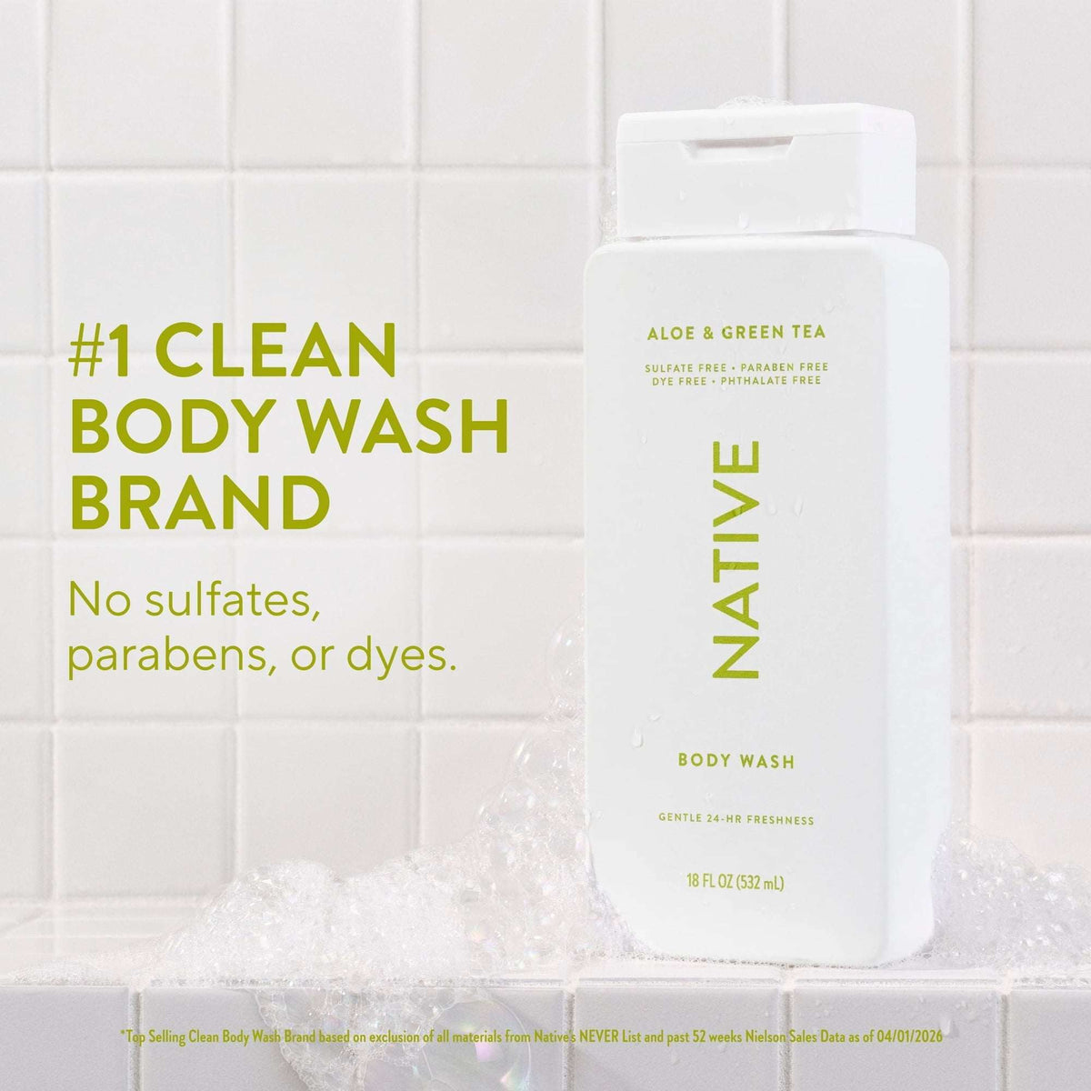 Native Body Wash, Aloe & Green Tea, Sulfate Free, for Women & Men, 18 fl oz