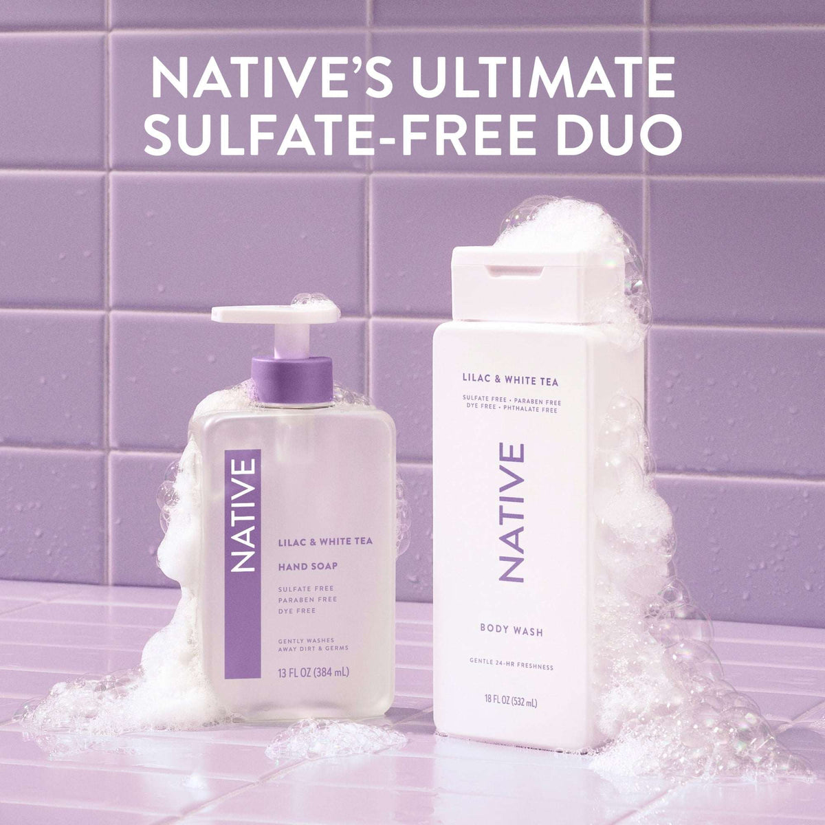 Native Body Wash, Lilac & White Tea, Sulfate Free, for Women & Men, 18 fl oz