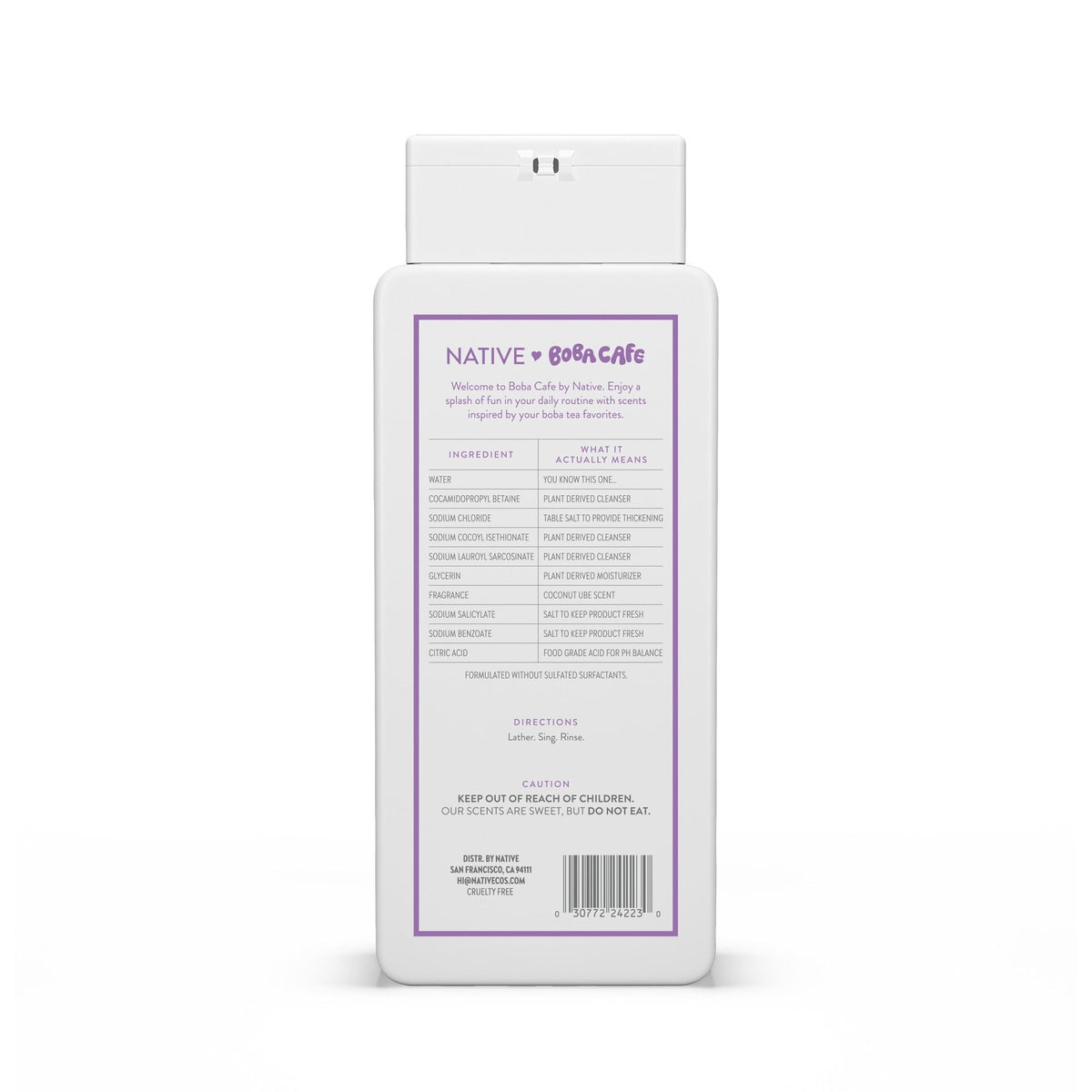 Native Body Wash, Limited Edition Coconut Ube, Sulfate Free Body Wash for Women & Men, Boba Café, 18 fl oz