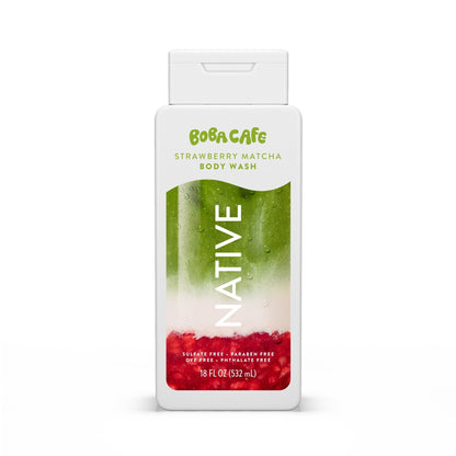 Native Body Wash, Limited Edition Strawberry Matcha, Sulfate Free Body Wash for Women & Men, Boba Café, 18 fl oz