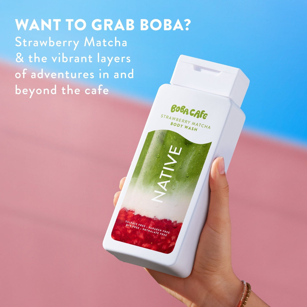Native Body Wash, Limited Edition Strawberry Matcha, Sulfate Free Body Wash for Women & Men, Boba Café, 18 fl oz