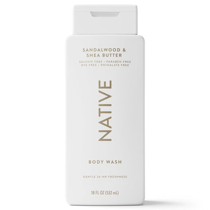 Native Body Wash, Sandalwood & Shea Butter, Sulfate Free, for Women & Men, 18 fl oz