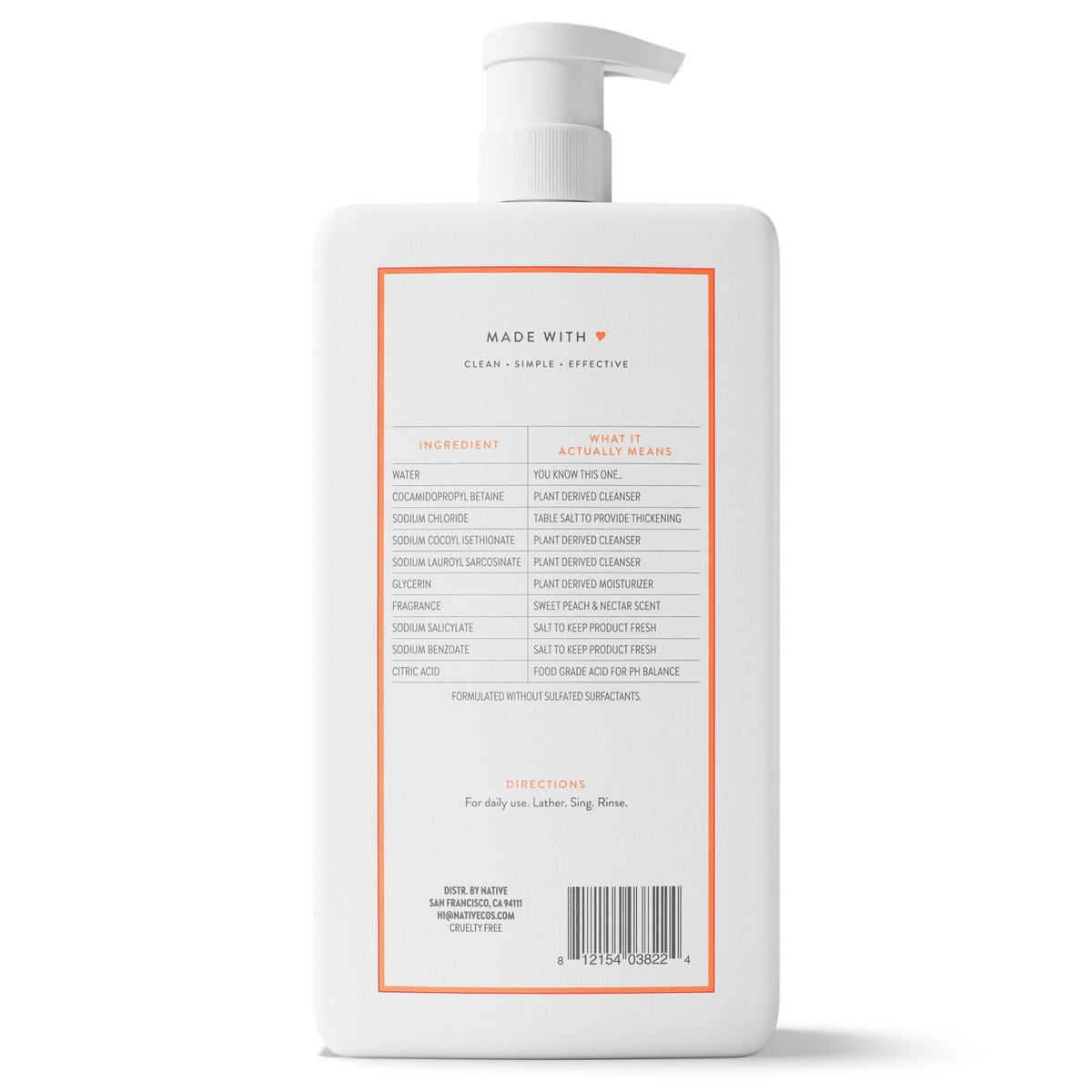 Native Body Wash, Sweet Peach & Nectar, Sulfate Free, 36 fl oz