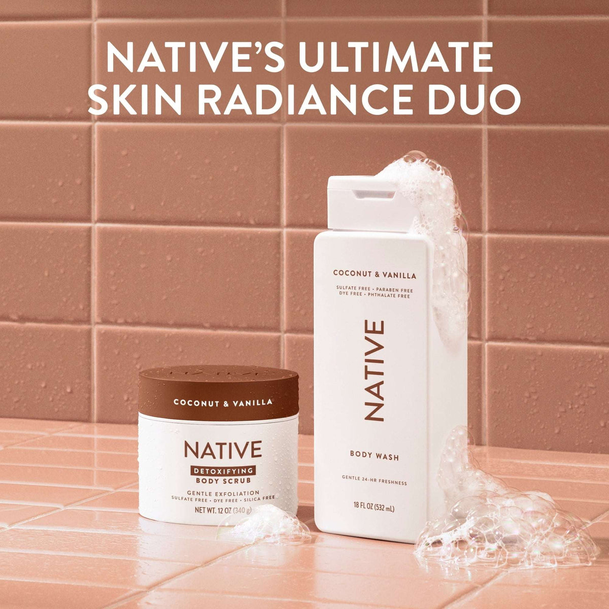 Native Detoxifying Body Scrub, Coconut & Vanilla, Gentle Exfoliation for Sensitive Skin, Plant Based Ingredients, for Women, 12 oz