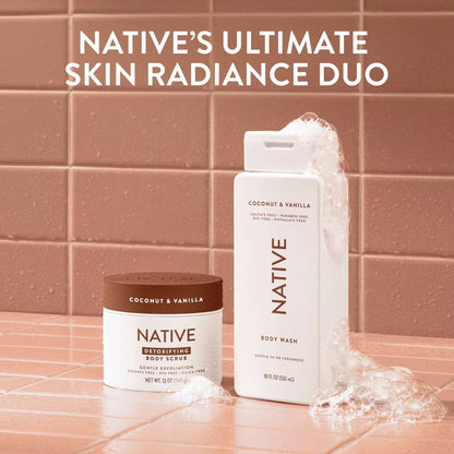 Native Detoxifying Body Scrub, Coconut & Vanilla, Gentle Exfoliation for Sensitive Skin, Plant Based Ingredients, for Women, 12 oz