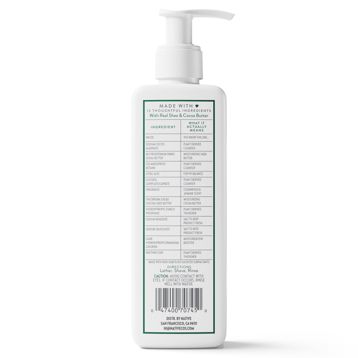 Native Shave Cream for Face & Body, Cedarwood & Jasmine 7.6 fl oz