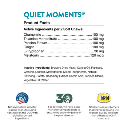 NaturVet, Quiet Moments Plus Melatonin, Soft Chews for Dogs, 240 ct.