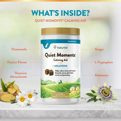NaturVet, Quiet Moments Plus Melatonin, Soft Chews for Dogs, 240 ct.