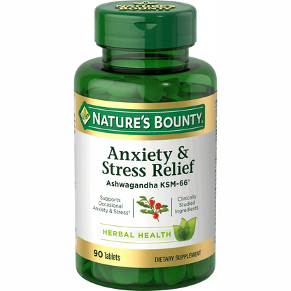 Nature’s Bounty Ashwagandha KSM-66 with L-Theanine Dietary Supplement, Tablets, 50 Count