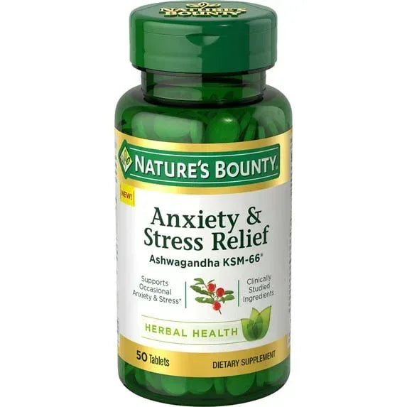 Nature’s Bounty Ashwagandha KSM-66 with L-Theanine Dietary Supplement, Tablets, 50 Count