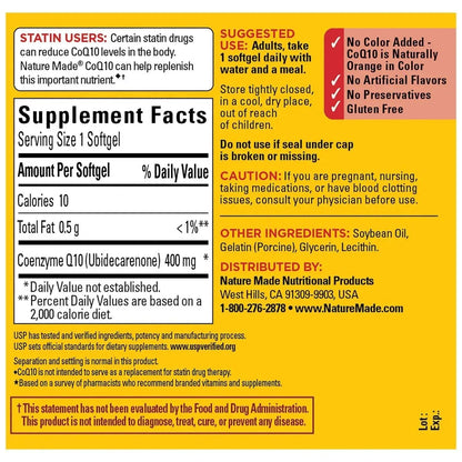 Nature Made CoQ10 400 mg Dietary Supplement Softgels, 90 Count