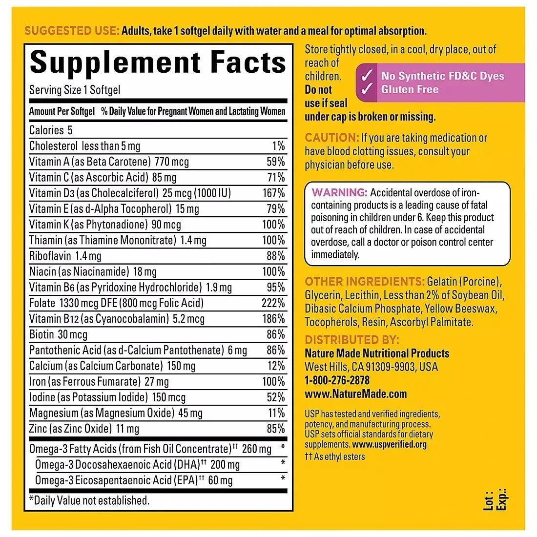 Nature Made Prenatal Multivitamin with Folic Acid + DHA Softgels, 150 Count