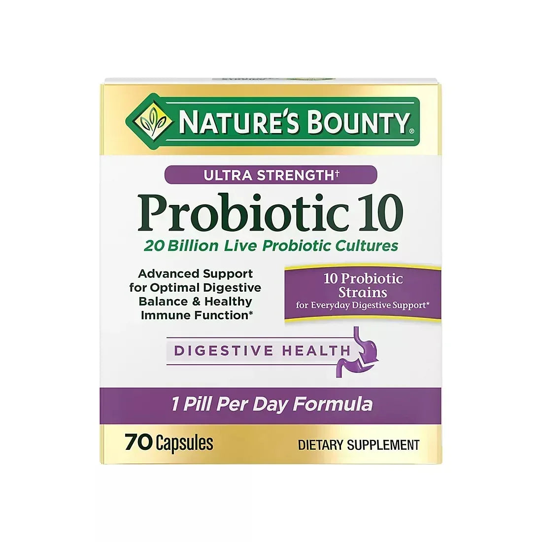 Nature’s Bounty Probiotic 10 Capsules, Digestive Health Support, 70 Count
