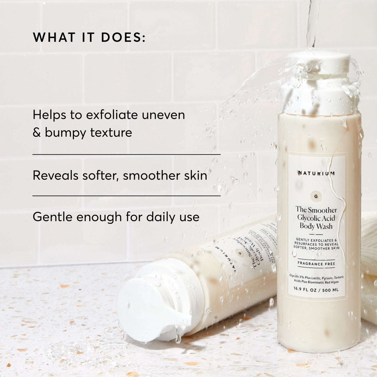 Naturium The Smoother Glycolic Acid Exfoliating Body Wash, Soft Smoothing Cleanser, 16.9 fl oz