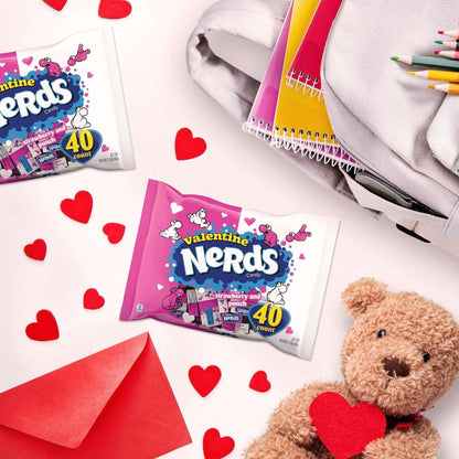 Nerds Valentine's Day Candy, Strawberry and Punch Flavors, Classroom Friendship Exchange Bag, 16.4 oz, 40 Count