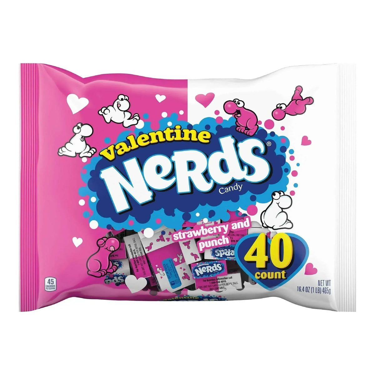 Nerds Valentine's Day Candy, Strawberry and Punch Flavors, Classroom Friendship Exchange Bag, 16.4 oz, 40 Count