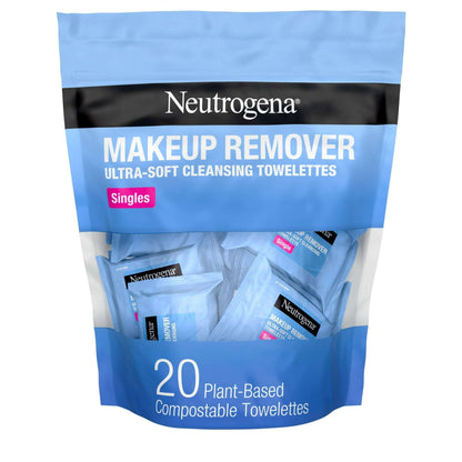 Neutrogena Cleansing Makeup Remover Wipes, Individually Wrapped Facial Wipes, 20 Count
