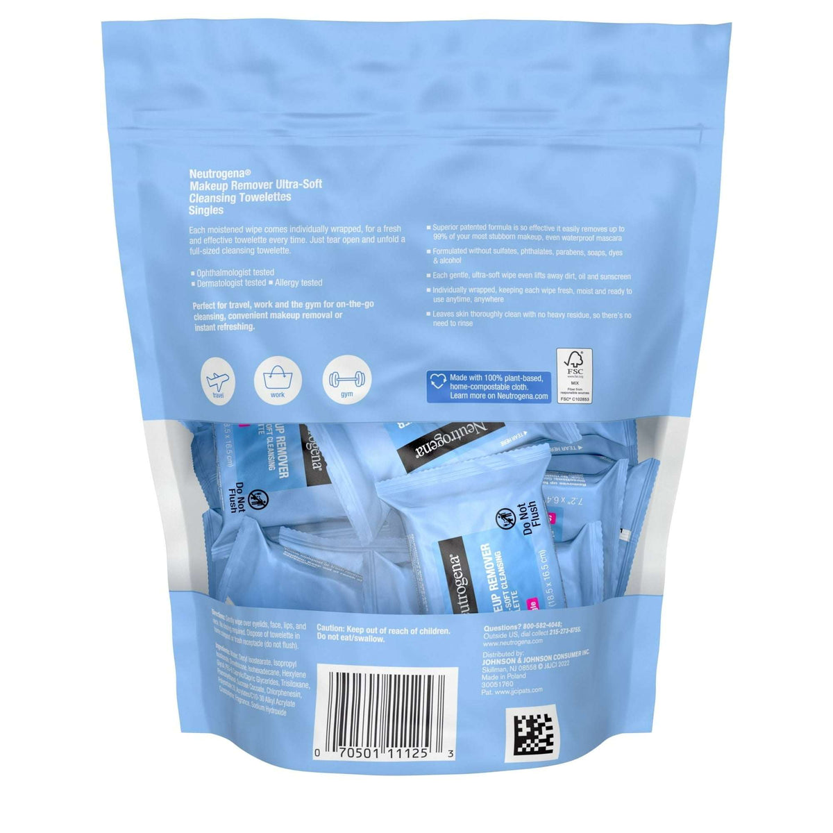 Neutrogena Cleansing Makeup Remover Wipes, Individually Wrapped Facial Wipes, 20 Count