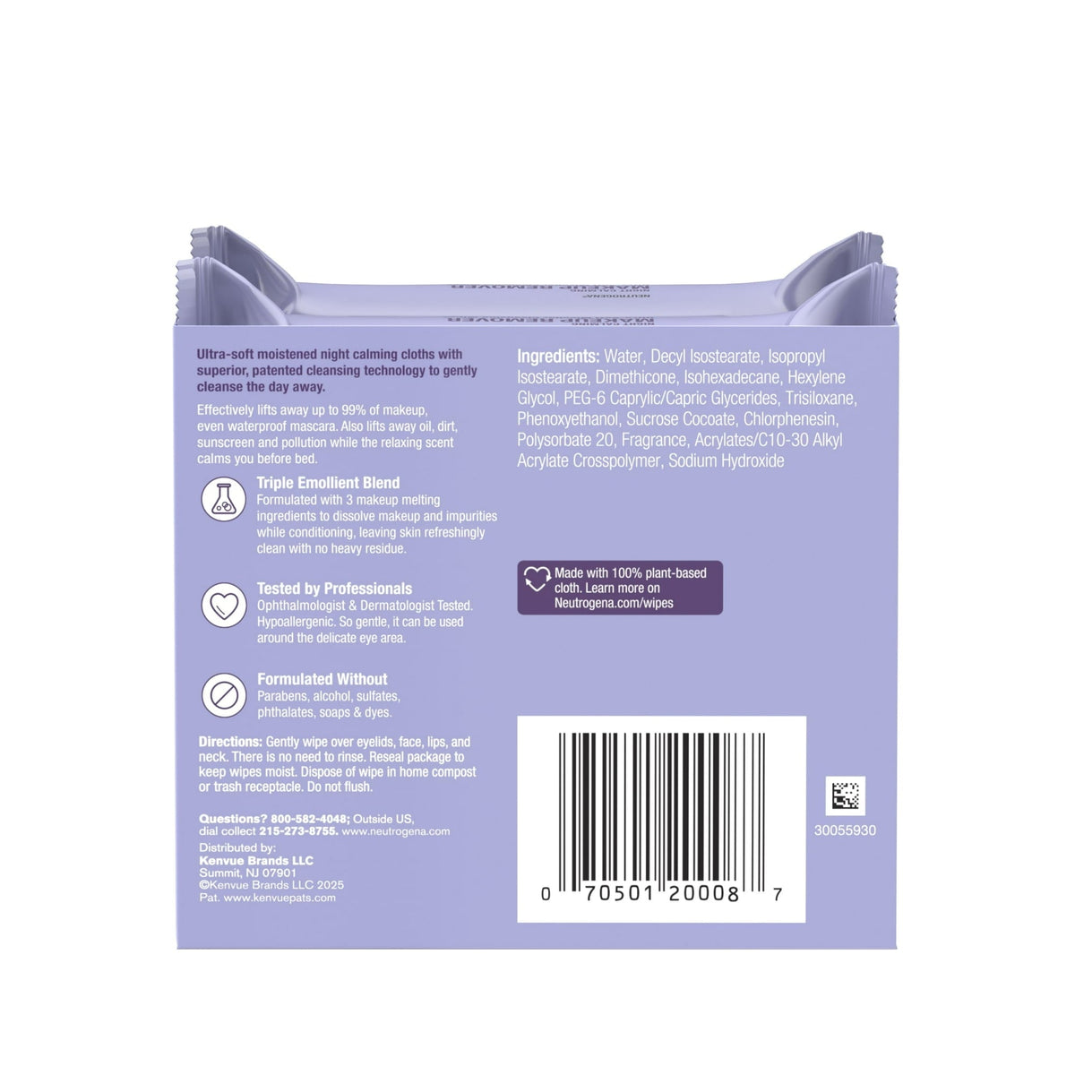 Neutrogena Makeup Remover Night Calming Wipes & Face Cleansing Towelettes, 25 Count, 2 Pack Face Wipes