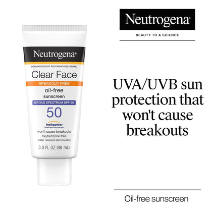 Neutrogena Clear Face Sunscreen Lotion, SPF 50, 2 pk.