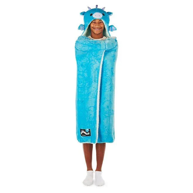 New Kids Squishmallows Hooded Throw Blanket Tatiana the Dragon Blue