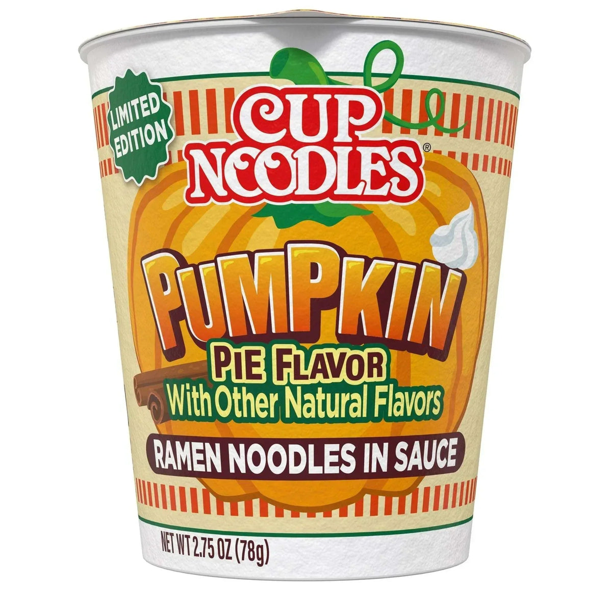 Nissin Foods Cup Noodles Limited Edition Ramen Noodles Pumpkin Pie Flavor, 2.75oz Shelf Stable Cup