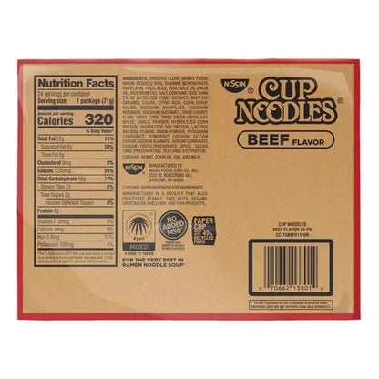 Nissin Cup Noodles, Beef, 2.5 oz, 24-count