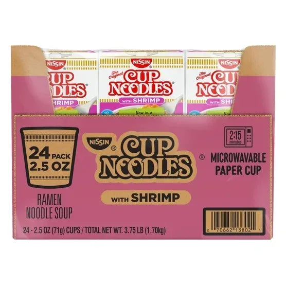 Nissin Cup Noodles, Shrimp, 2.5 oz, 24-count