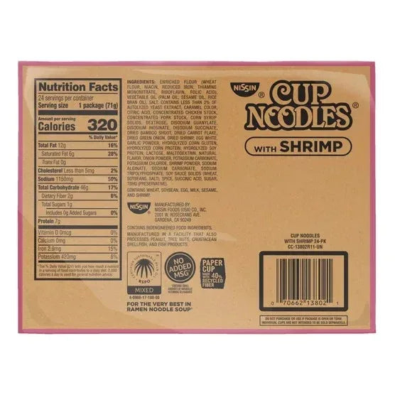 Nissin Cup Noodles, Shrimp, 2.5 oz, 24-count