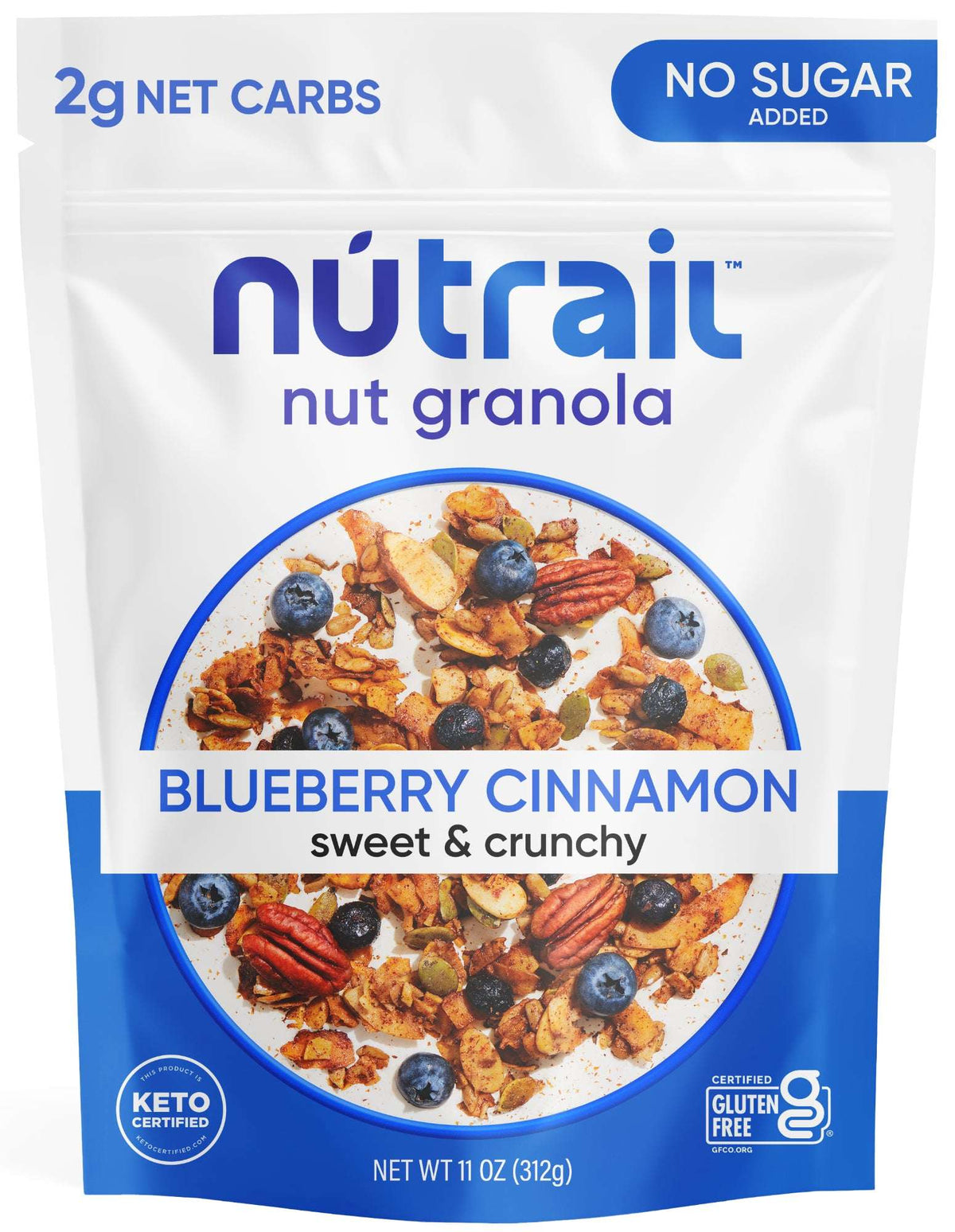NuTrail Nut Granola Cereal, Blueberry Cinnamon, No Sugar Added, Keto, Gluten Free, 11 oz. 1 Count