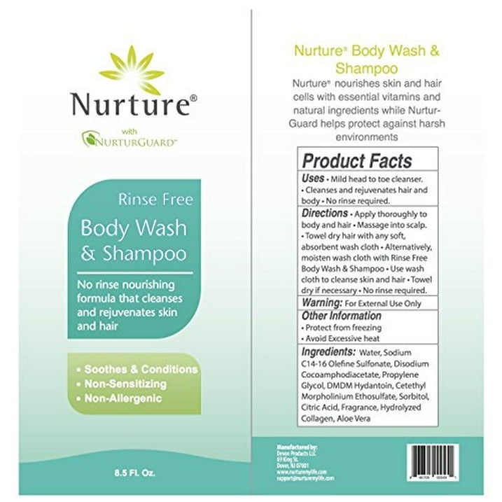 Nurture Rinse Free Body Wash & Shampoo, Hospital Grade Waterless Cleansing Foam for Hair & Body, Ideal for Sensitive Skin, Women, Elderly, 3 Pack